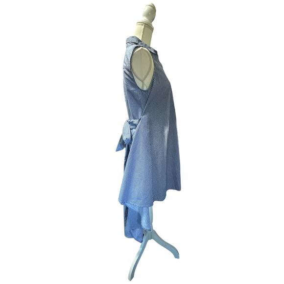 Sleeveless Womens Blue and White Striped Belted Shirt Dress Longer In Back Small - Picture 3 of 8